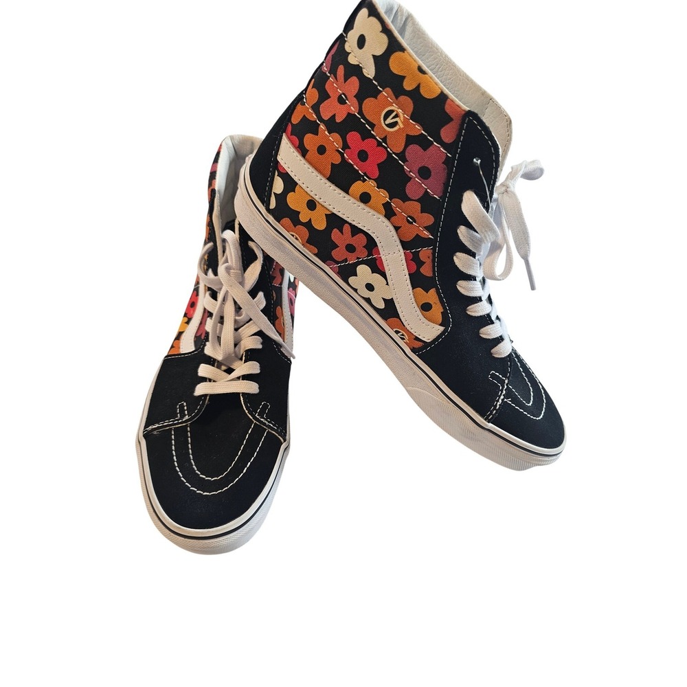 Vans Sk8-Hi Sneakers Womens 10 Black Floral High Top‎ Retro Shoes